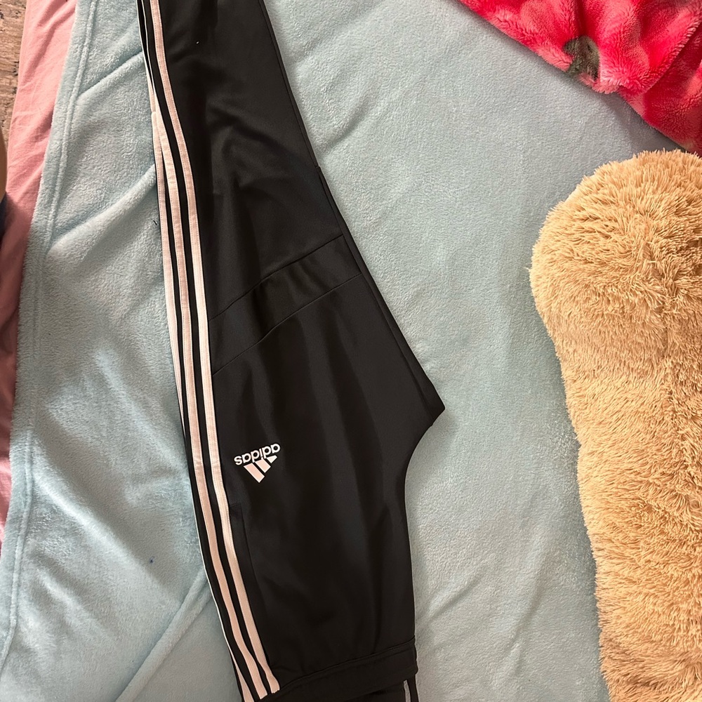 Adidas Black Track Pants with White Stripes